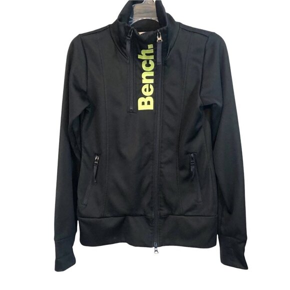 Bench Ladies Lg Polyester Jacket Black with Lime Green  Fleece Lined and Logo - Picture 1 of 16